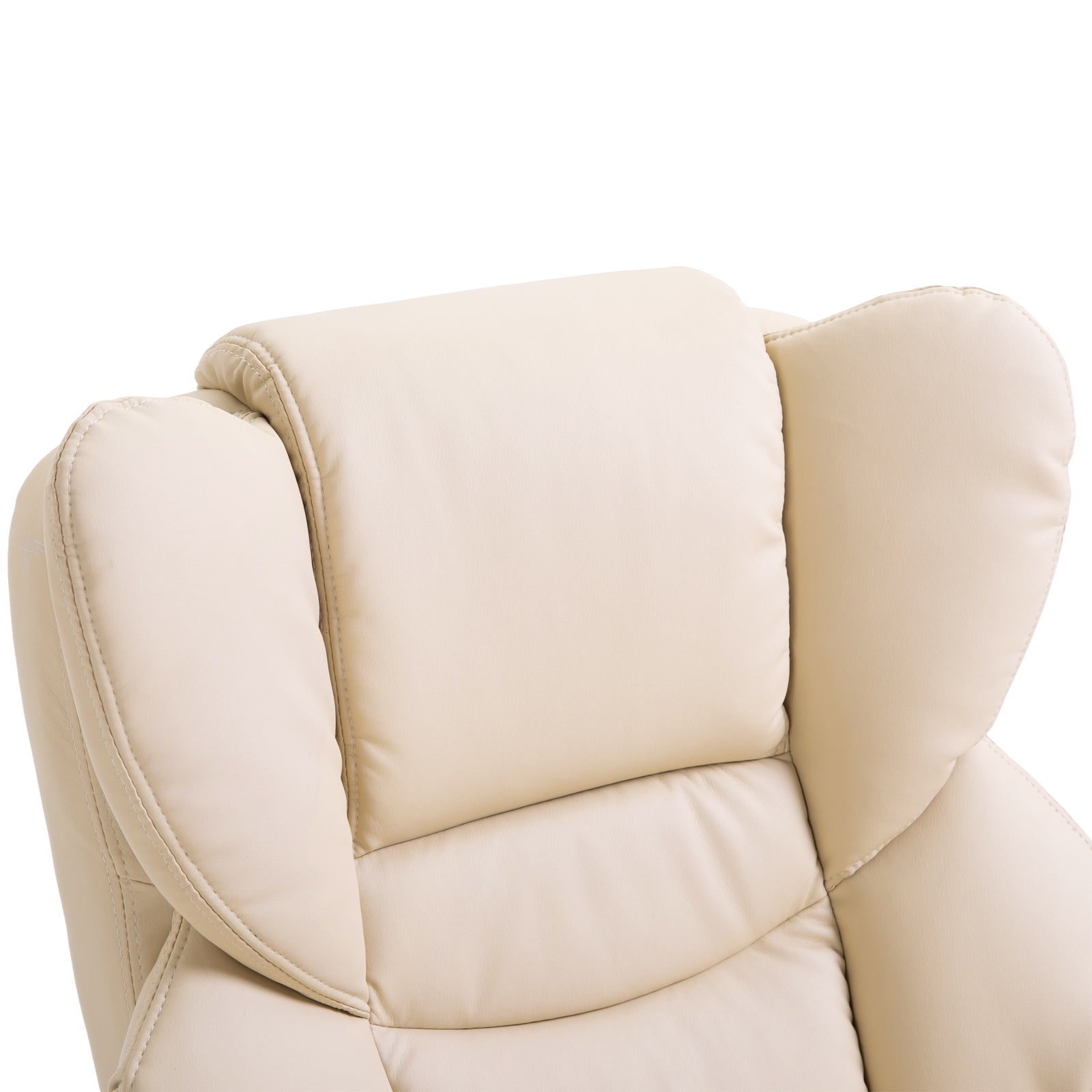 HOMCOM 360° Swivel Recliner Chair with Footstool, PU Leather Manual Recliner Armchair with Solid Wood Base, Upholstered Reclining Chair for Living Room, Bedroom, Office, Cream